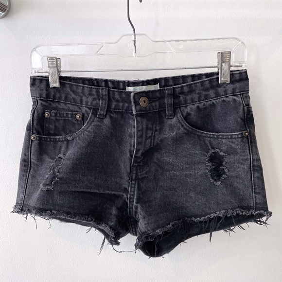 Faded Black Destroyed Jean Shorts - Picture 1 of 6
